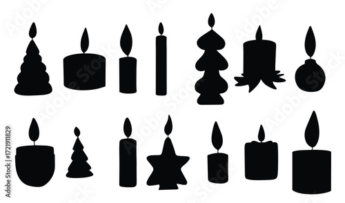 collection of christmas candles silhouette candle Vector illustration