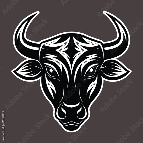 Bull head with tribal patterns outline animal sticker