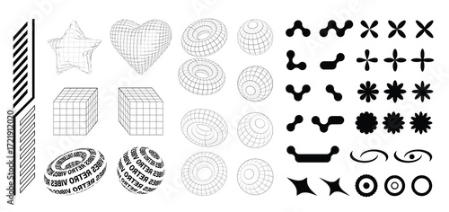 collection of retro y k forms shapes and d mesh objects Vector illustration 