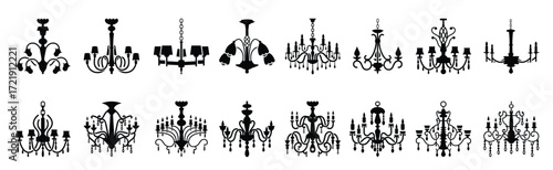 crystal chandelier solid icons Vector illustration