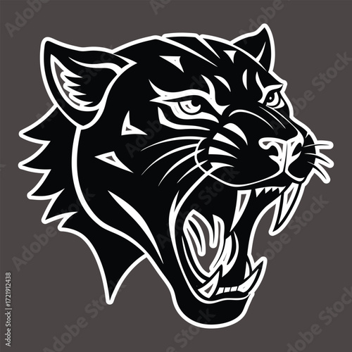 Panther head roaring with sharp teeth outline sticker