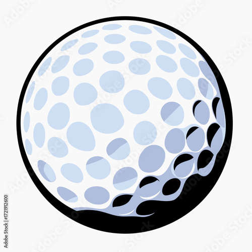 Detailed close-up illustration of white golf ball with visible dimples in minimalist flat vector style for sports and leisure design use