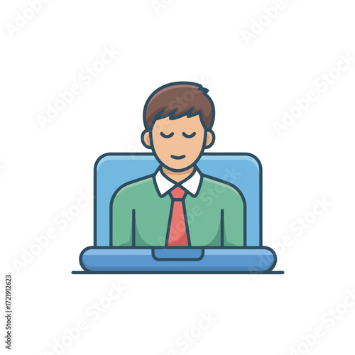 Business professional in a meeting using laptop for conference call illustration vector design
