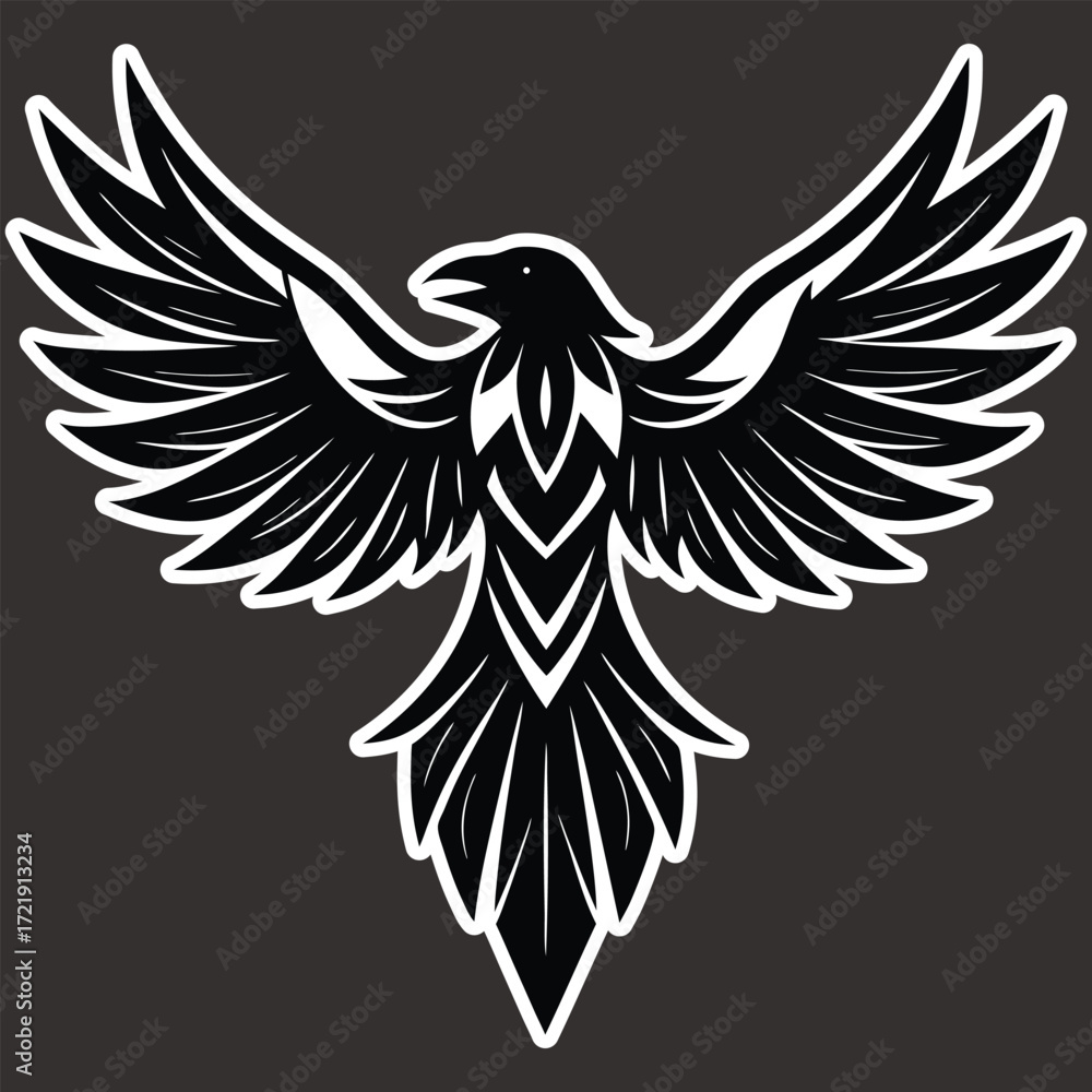 Fototapeta premium Stylized raven bird with outstretched wings dark crow sticker