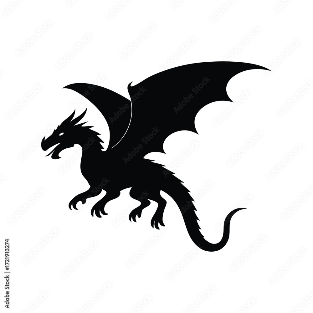 Fototapeta premium Flying Mythical Creature Black Illustration