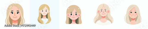 Vector Avatar of a woman's face with long blonde hair, pale skin, cheerful expression