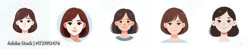 Vector Avatar of a woman's face with brown bob hair, white skin, gentle smiling expression