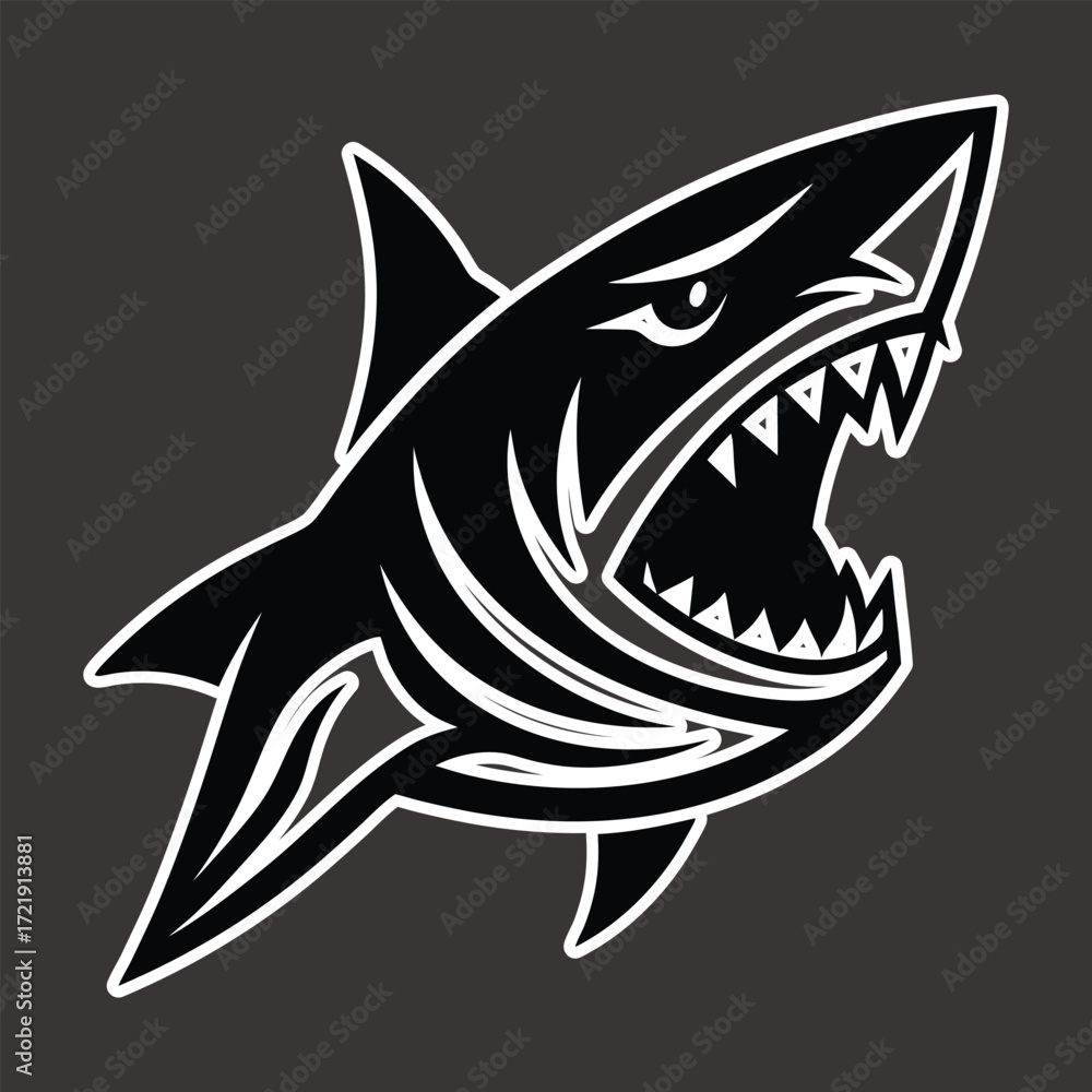 Fototapeta premium Tribal shark with open mouth sharp teeth dark outline sticker