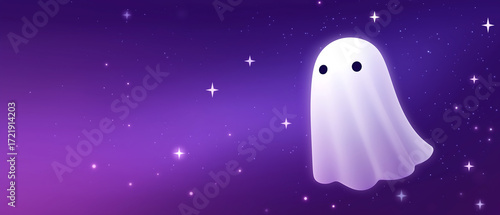 Cute halloween ghost illustration in space with stars background art