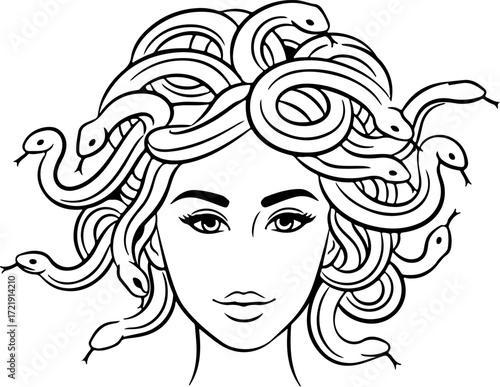 Medusa with snakes isolated on white background