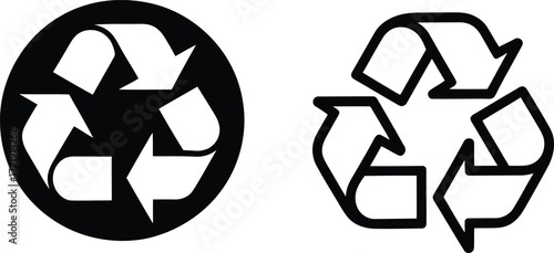 Two black and white recycling symbols, one enclosed in a circle and the other a standard Mobius loop.