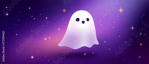 Cute halloween ghost illustration spooky season stars purple background