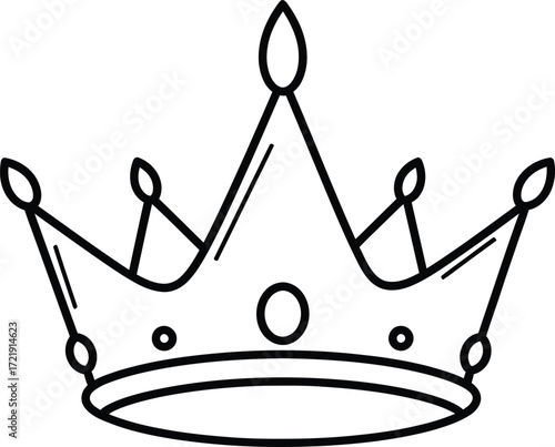 A simple, stylized black and white line drawing of a crown, symbolizing royalty and power.