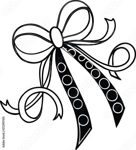 Elegant Ribbon Loop with Flowing Tails Minimalist Line Art Illustration