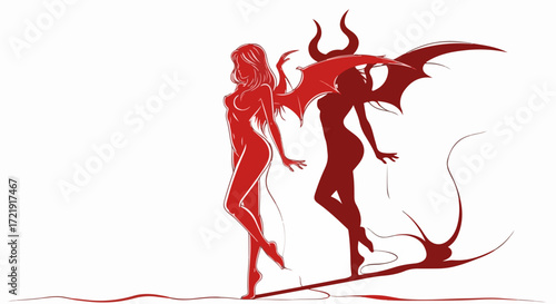 Silhouette of a devilish woman on white background
