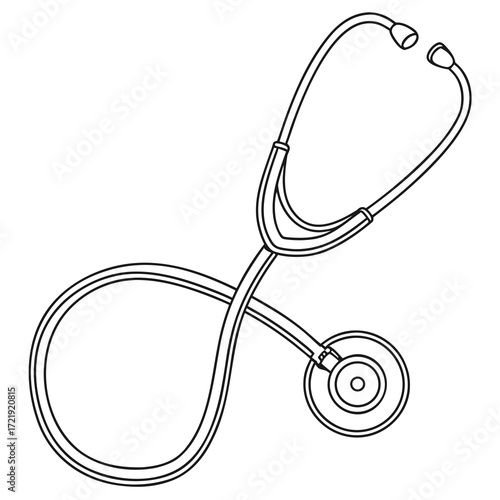 Illustration of a stethoscope, a medical instrument used for listening to internal sounds, typically of the heart or lungs, vector line art drawing for healthcare