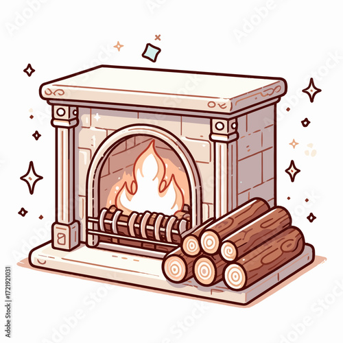 Fireplace with burning logs vector