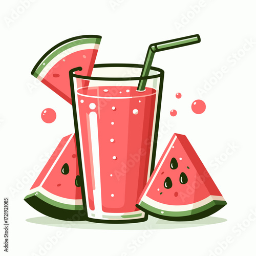 Glass of fresh watermelon juice on table