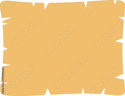 Blank parchment frame vector, jagged edge paper background, tan scroll texture, fantasy document design, vintage illustration, aged border