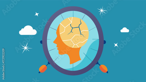 A cracked mirror with each crack representing a different aspect of cognitive decline such as memory problem solving and language abilities.. Vector illustration