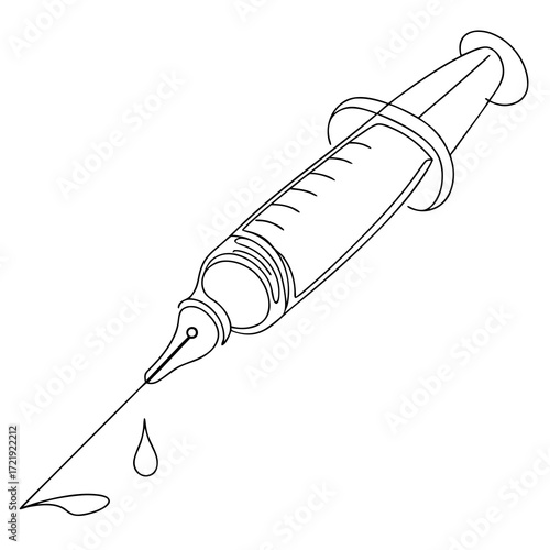 Vector art of syringe with ink instead of medicine a creative concept merging medical and artistic themes, perfect for illustrating ideas about creativity, healing, or unconventional solutions