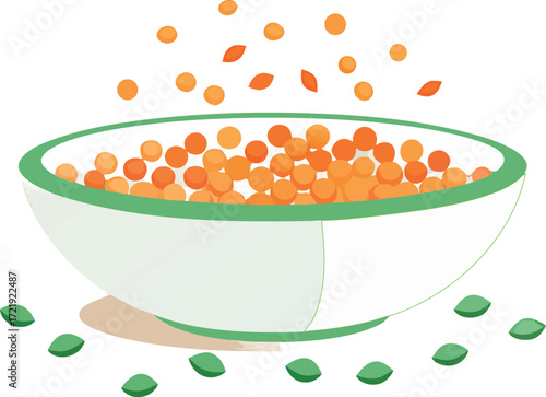 Bowl of Orange Lentils with Falling Peas and Leaves