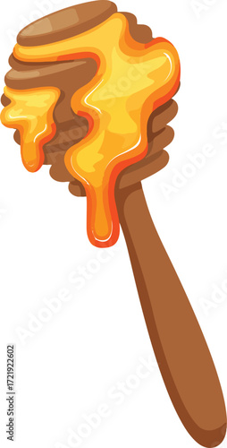 Honey dipper with dripping golden honey