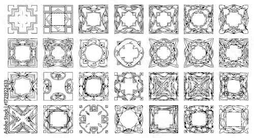 Collection of Intricate Square Ornament Designs with Geometric and Floral Patterns
