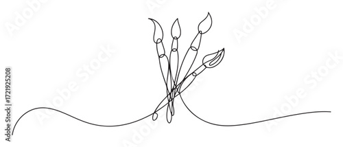 Paint brushes continuous one line drawing. one line Icon drawing with white background