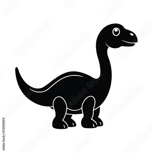 Cute black silhouette of a brontosaurus dinosaur isolated on white background