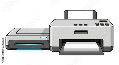 High-Quality Printer Illustration Detailed Design of a Modern All-in-One Device