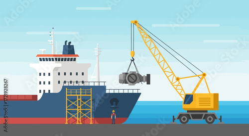 Cargo Ship Loading Process Crane Lifting Engine for International Shipping