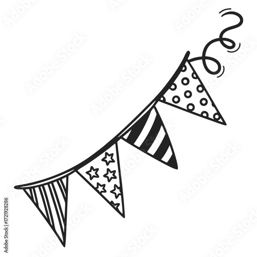Hand Drawn Doodle Style Party Bunting Flags with Patterns celebration decoration
