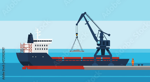 Cargo Ship Loading Port Crane Operation and Maritime Transport