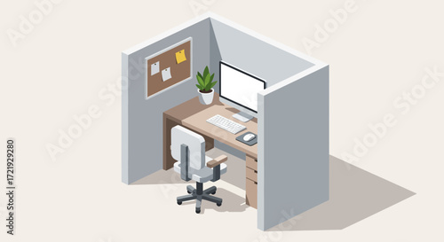 Modern Minimalist Office Cubicle Design Isometric Illustration