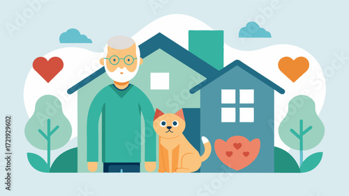 A cozy petfriendly assisted living facility that offers pet therapy to residents promoting socialization stress reduction and improved cognitive function.. Vector illustration