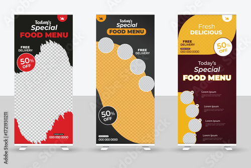 Healthy fast food menu restaurant roll up banner design