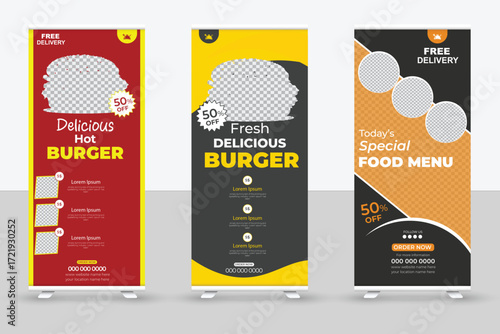 Healthy fast food menu restaurant roll up banner design