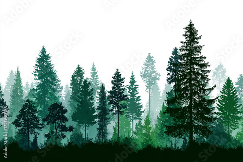 Majestic evergreen forest scene tall trees nature landscape misty woods