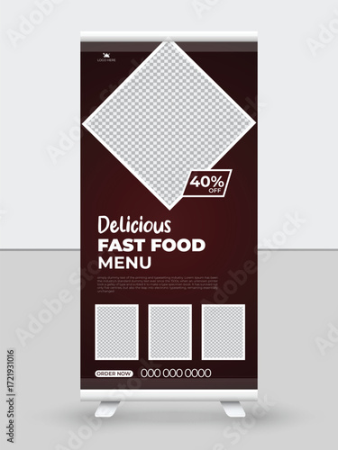 Testy chicken grill food roll up banner design template