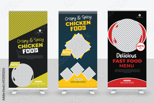 Testy chicken grill food roll up banner design template