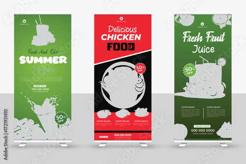 Delicious chicken food roll up banner design template