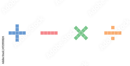 Four Basic Mathematics Symbols. Multiplication, Division, Addition and Subtraction.