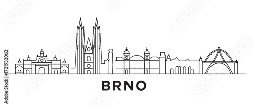 Brno Line Art skyline banner. Brno, Czech Republic. with white background