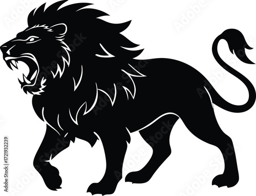  lion roaring vector, wild animal silhouette illustration  
