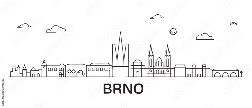 Fototapeta premium Brno Line Art skyline banner. Brno, Czech Republic. with white background