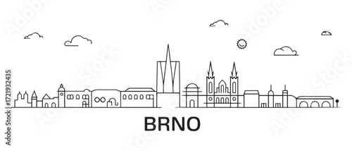 Brno Line Art skyline banner. Brno, Czech Republic. with white background