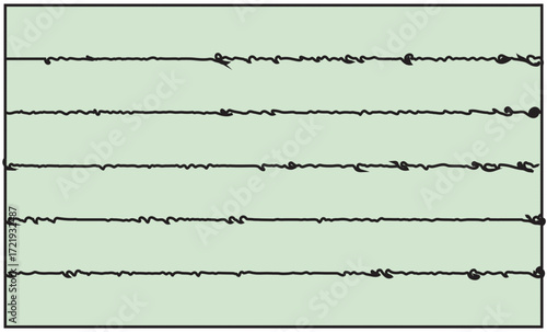 Barbed Wire Fences Across Green Background: Close-Up Texture of Security Barrier
