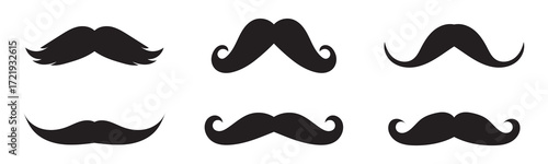 set of mustache silhouette vector, different mustache black silhouette