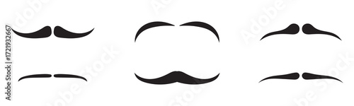 Mustache silhouette illustration set, facial hair icons collection with curled, spiral, rectangular, vintage styles, barbershop, retro, Movember design vector